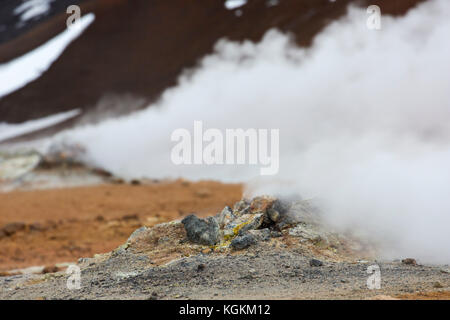 Steaming fumarole at Hverir, geothermal area near Námafjall, Norðurland eystra / Nordurland eystra, Iceland Stock Photo