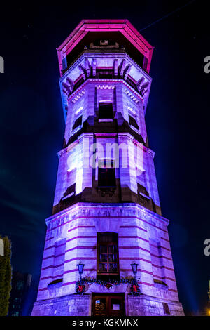 Chisinau old water city tower at night, Republic of Moldova, December 2015 Stock Photo