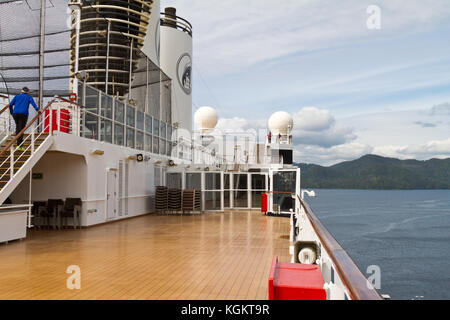 The upper deck of the cruise ship Eurodam on the Alaskan coast. Stock Photo