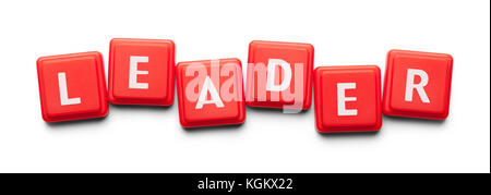 Leader Spelled with Wood Tiles Isolated on a White Background. Stock Photo