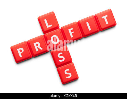 Profit Loss Spelled with Wood Tiles Isolated on a White Background. Stock Photo