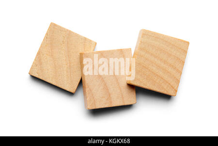 Three Wood Tiles with Copy Space Isolated on a White Background. Stock Photo