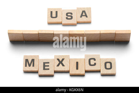 USA and Mexico Boarder Wall Made From Game Tiles. Stock Photo
