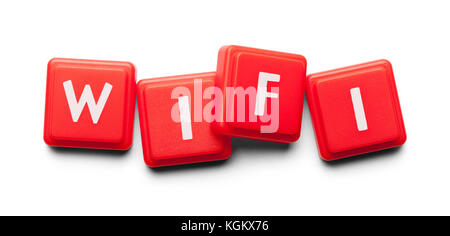Wifi Spelled with Wood Tiles Isolated on a White Background. Stock Photo