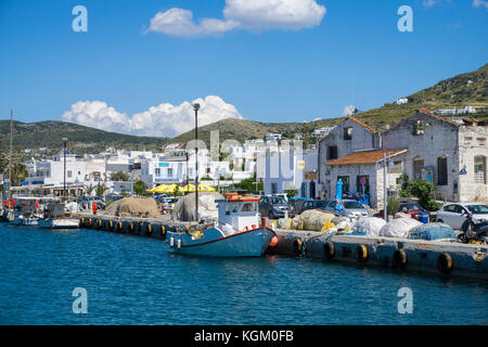 Fishing boats at the harbour of Parikia, Paros island, Cyclades, Aegean, Greece Stock Photo