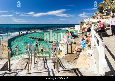 People swimming in Bronte baths, Sydney, NSW, New South Wales, Australia Stock Photo