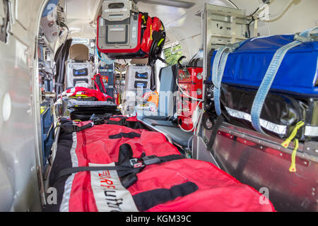 AHLEN, GERMANY - JUN 5, 2016: DRF Luftrettung (German Air Rescue) BK-117 helicopter interior. Stock Photo