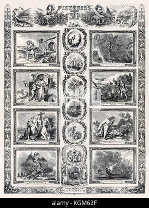 ‘Pictorial Pilgrim's Progress’ showing various events during Christian’s journey from the City of Destruction (Earth) to the Celestial Kingdom (Heaven). Published by H. H. Lloyd & Co. NYC in 1862 based on ‘The Pilgrim’s Progress From This World, To That Which Is To Come’ by John Bunyan (1628-1688) published in 1678. Stock Photo