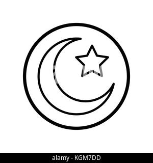 Islamic Icon, Crescent star icon in Circle line, iconic symbol inside a circle, on white background, for Islamic sign concept. Vector Iconic Design. Stock Vector