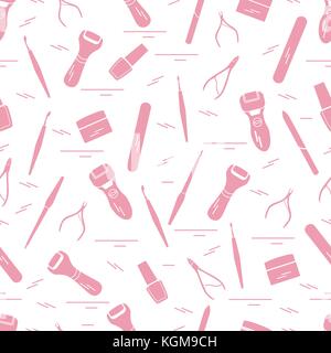 Seamless pattern with variety tools for manicure and pedicure. Personal care. Design for banner, poster or print. Stock Vector