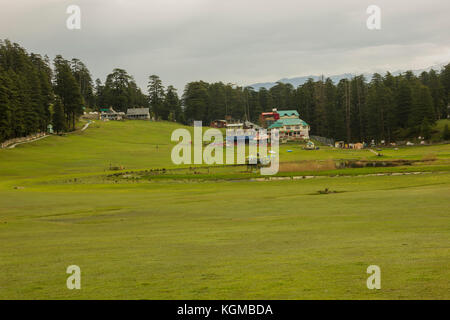 Khajjiar is a hill station in Chamba district, Himachal Pradesh, India, located approximately 24 km from Dalhousie. Stock Photo