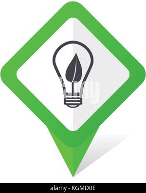 Green energy light bulb green square pointer web and mobile phone vector icon in eps 10 on white background with shadow Stock Vector