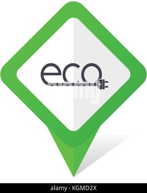 Eco electric plug green square pointer web and mobile phone vector icon in eps 10 on white background with shadow Stock Vector