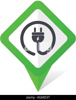 Electric plug green square pointer web and mobile phone vector icon in eps 10 on white background with shadow Stock Vector