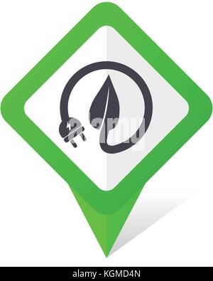 Eco electric plug green square pointer web and mobile phone vector icon in eps 10 on white background with shadow Stock Vector