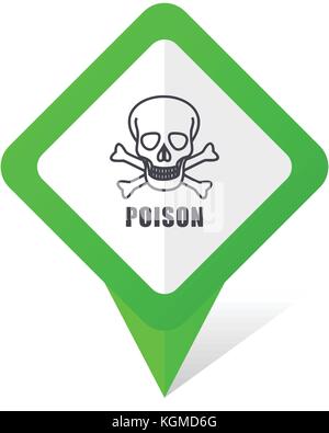 Poison skull green square pointer web and mobile phone vector icon in eps 10 on white background with shadow Stock Vector