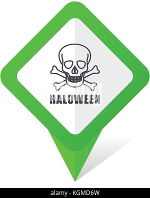 Haloween skull green square pointer web and mobile phone vector icon in eps 10 on white background with shadow Stock Vector