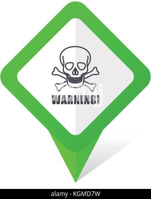 Warning skull green square pointer web and mobile phone vector icon in eps 10 on white background with shadow Stock Vector