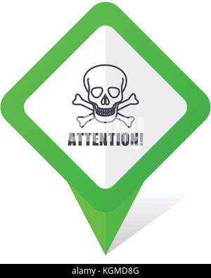 Attention skull green square pointer web and mobile phone vector icon in eps 10 on white background with shadow Stock Vector