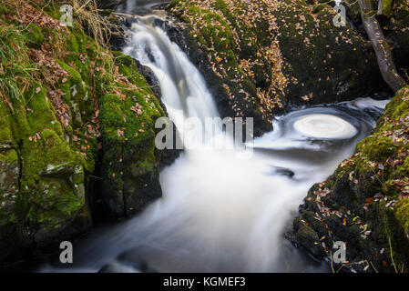 Waterfalls at Kirkconnel Linn, near Ringford, Dumfries & Galloway, Scotland Stock Photo