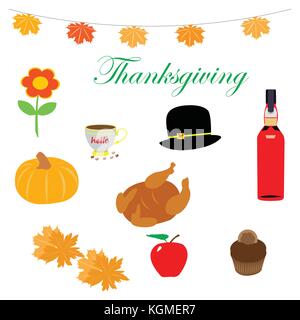 Thanksgiving items set Stock Vector
