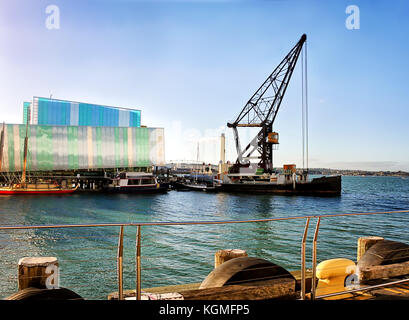 Harbor in Auckland, New Zealand at sunset Stock Photo