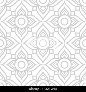 Thai flowers seamless vector pattern, grey floral repetitive design inspired by art from from Thailand Stock Vector
