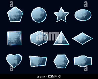 Blue glowing glass plates set. Textured frames. Stock Vector