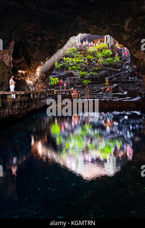 Natural lake of clear and transparent water. Jameos del Agua. Art, Culture and Tourism Centre created by César Manrique. Haria. Lanzarote Island. Cana Stock Photo
