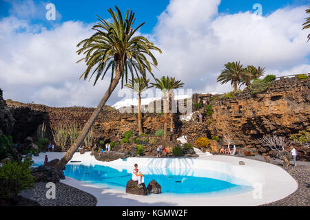Garden and pool. Jameos del Agua. Art, Culture and Tourism Centre created by César Manrique. Haria. Lanzarote Island. Canary Islands Spain. Europe Stock Photo