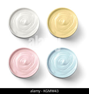 Set of 4 different cosmetics cream isolated on white with clipping path Stock Photo