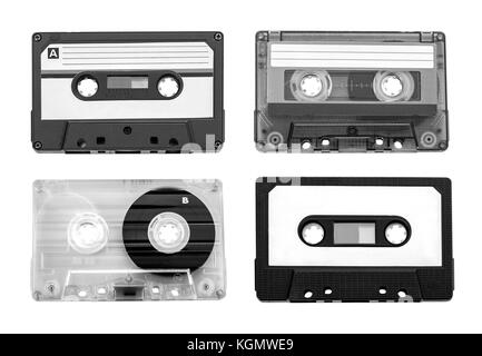 Vintage colorful music cassette tapes in the white background- turning ...