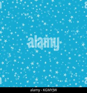 Seamless pattern of many snowflakes on blue background. Christmas winter theme for gift wrapping. New Year seamless background for website. Stock Vector