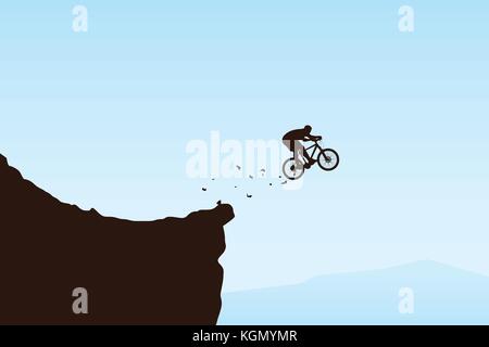 bicyclist jumped from cliff Stock Vector