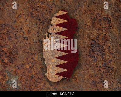 Map and flag of Qatar on rusty metal Stock Photo