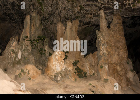 Sofia cave near Katsomatados in the very west of Crete has impressive stalagtites and stalagmites. Stock Photo
