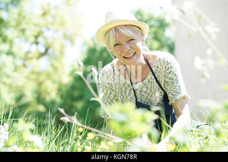 Senior woman gardening on beautiful spring day Stock Photo