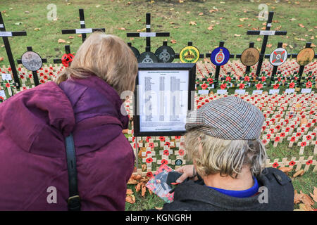 London, UK. 9th Nov, 2017. Members of the public visit The field of Remembrance at Westminster Abbey which was officially opened by HRH Prince Harry honouring the lives of those who died serving in the armed forces ahead of Remembrance Credit: amer ghazzal/Alamy Live News