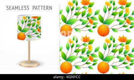 A set of summer seamless unique abstract fruit and flowers patterns, demonstrated on textile lampshades. Can be used for embroidery, print or silkscre Stock Vector