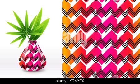 A set of summer seamless unique floral patterns, demonstrated on textile ceramic pot. Can be used for embroidery, print or silkscreen on fabric. eps 1 Stock Vector