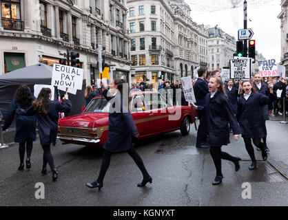 The West End Kids performing some scenes from  the West End Show  'Made in Dagenham', during the Regents Street Motor  Show 2017 Stock Photo