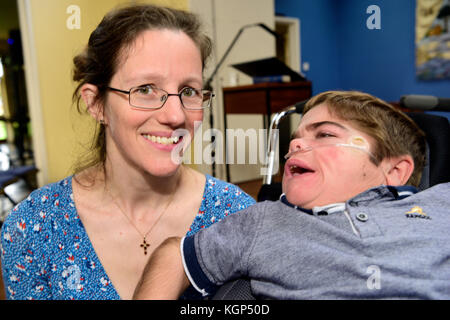 11 year old Jonathan Bryan, who suffers from Cerebral Palsy, has learnt to communicate using his eyes and has gone on to write acclaimed poetry... Stock Photo