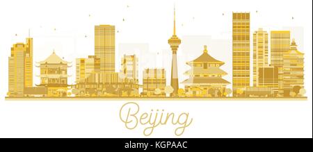 Beijing City skyline golden silhouette. Vector illustration. Beijing Cityscape with landmarks. Stock Vector
