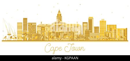 Cape Town South Africa City skyline golden silhouette. Vector illustration. Business travel concept. Cape Town Cityscape with landmarks. Stock Vector