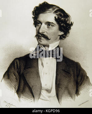 Johann Strauss II (1825-1899). Austrian composer of light music. Portrait. Engraving by Joseph Kriehuber (1800-1876), 1853. Stock Photo