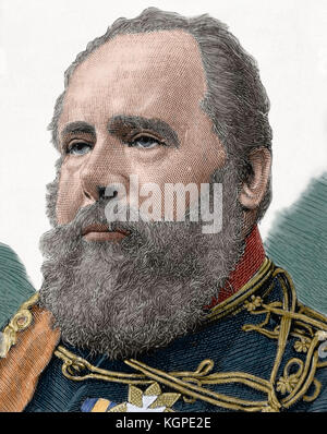 William III (1817-1890). King of the Netherlands and Grand Duke of Luxembourg (1849-1890). Portrait. Engraving, 1890. Colored. Stock Photo