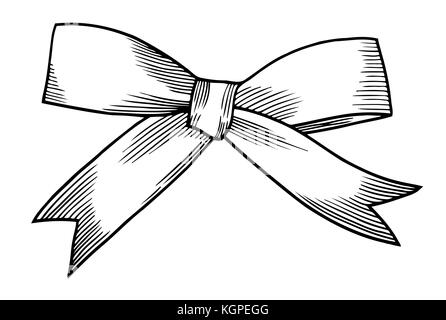 A bow ribbon gift in a vintage woodcut engraved etching style Stock Vector