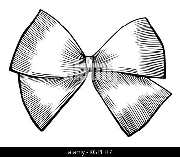 A bow ribbon gift in a vintage woodcut engraved etching style Stock Vector