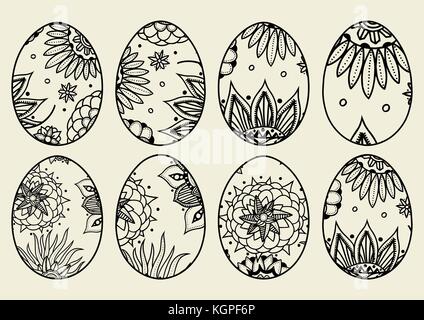 Hand drawn set of isolated sketch ornate Easter eggs Stock Vector