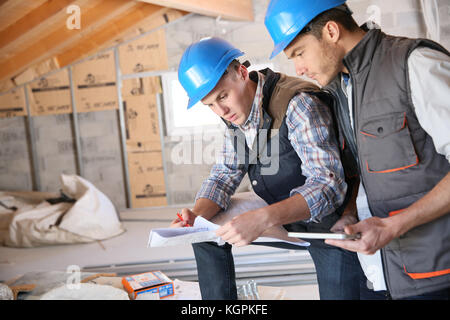 Construction engineers meeting on site Stock Photo